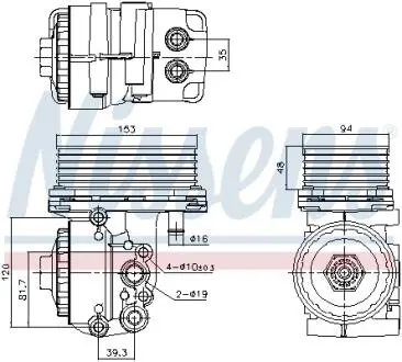 Масляний радіатор (в корпусі) FORD MONDEO III, TRANSIT, TRANSIT TOURNEO, JAGUAR X-TYPE I, LAND ROVER DEFENDER 2.0D/2.2D/2.4D 01.00-02.16 NISSENS 91327
