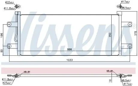 Конденсатор кондиціонера 888x350x16 MERCEDES ACTROS MP4 / MP5, ANTOS, AROCS 07.11- NISSENS 940264