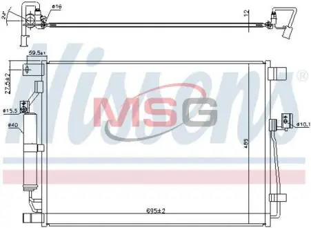 Конденсатор кондиціонера (з осушувачем) NISSAN NAVARA NP300 2.5D 07.14- NISSENS 940787