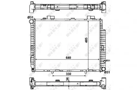 Радиатор охлаждения MB E-class (W210) 2.0-2.2 CDI 98-03 (OM611/M111) NRF 53784