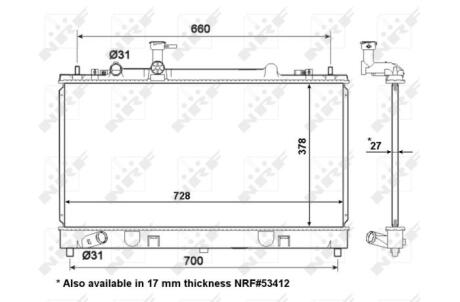 Радіатор охолодження Mazda 6 1.8-2.3 02-08 (728x378x27) NRF 56063