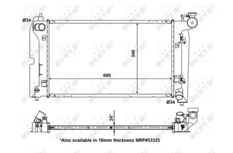 Радіатор двигуна (акпп) TOYOTA COROLLA, COROLLA VERSO 1.4/1.6/1.8 08.01-03.08 NRF 56150
