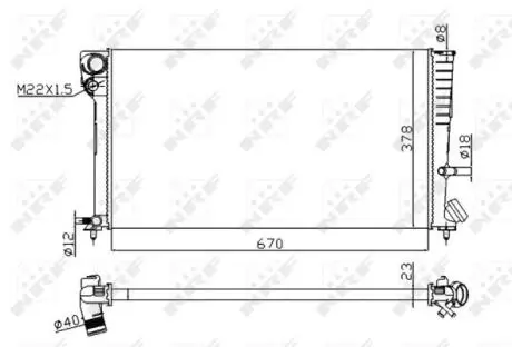 Радіатор двигуна (мкпп) CITROEN BERLINGO, BERLINGO/MINIVAN, XSARA, XSARA/HATCHBACK, XSARA/KOMBI, OPEL MOVANO A, PEUGEOT 306, 306/HATCHBACK, 306/KOMBI, 307, PARTNER, PARTNER/MINIVAN 1.5D-2.5D 04.93- NRF 58101A