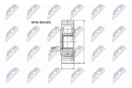 ШАРНІР РІВНИХ КУТОВИХ ШВИДКОСТЕЙ | BMW SERIA 5 E39 95-04, BMW SERIA 7 E38 94-01 /ШЛИЦЫ 28T/ NTY NPWBM005