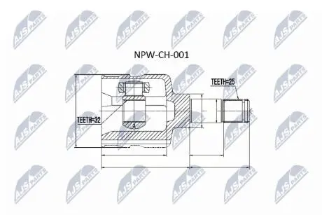 ШАРНІР РІВНИХ КУТОВИХ ШВИДКОСТЕЙ | CHRYSLER VOYAGER/GRAND VOYAGER 95-, DODGE CARAVAN 95- /ЛІВ/ NTY NPWCH001