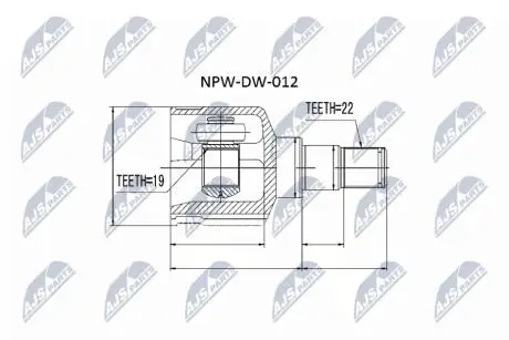 ШАРНІР РІВНИХ КУТОВИХ ШВИДКОСТЕЙ | DAEWOO KALOS 1.2 02-, CHEVROLET SPARK 1.0 00-, AVEO 1.2 04- NTY NPWDW012