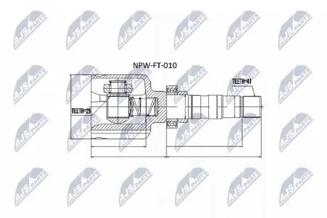 ШАРНІР РІВНИХ КУТОВИХ ШВИДКОСТЕЙ | FIAT DUCATO/PEUGEOT BOXER/CITROEN JUMPER 2.2HDI, 2.3HDI 100/120 06- /ПРАВ/ NTY NPWFT010