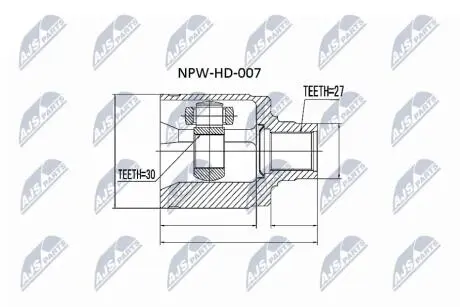ШАРНІР РІВНИХ КУТОВИХ ШВИДКОСТЕЙ | HONDA HR-V /ATM/MTM/ GH 98-05, CIVIC EJ6/EJ7/EJ8 95-01, EU/EP/ES 01-, FK 06-12, JAZZ GD/GE 03-08-, ACCORD CL 02-08, CITY ZX 04-, STREAM 00-06 /ЛІВ/ NTY NPWHD007