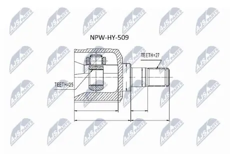 ШАРНІР РІВНИХ КУТОВИХ ШВИДКОСТЕЙ | HYUNDAI SONATA EF 2.0,2.4,2.5,2,7 /MTM/ 98-04 Л/П, SONATA NF 04- Л/П NTY NPWHY509