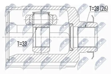 ШАРНІР РІВНИХ КУТОВИХ ШВИДКОСТЕЙ | HYUNDAI SANTA FE 2.4 2WD/4WD 06.2012-, KIA SORENTO 2.4 2WD/4WD 06.2012- /ПРАВ,ПЕРЕД/ NTY NPWHY544