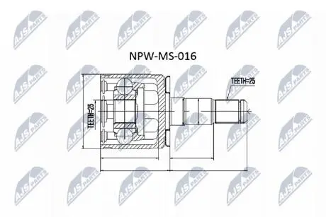 ШАРНІР РІВНИХ КУТОВИХ ШВИДКОСТЕЙ | MITSUBISHI PAJERO V14W-V55W, PAJERO SPORT K94W/K99W 96-06, SPACE GEAR /ЛІВ/ NTY NPWMS016