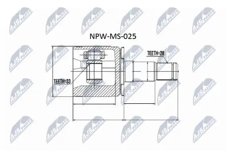 ШАРНІР РІВНИХ КУТОВИХ ШВИДКОСТЕЙ | MITSUBISHI PAJERO -04, PAJERO SPORT K94/K96 -06, L200 -06 33X28 /ЛІВ/ NTY NPWMS025