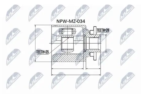 ШАРНІР РІВНИХ КУТОВИХ ШВИДКОСТЕЙ | MAZDA B2200/B2500/B2600 96-06, FORD RANGER 01-06, KIA SPORTAGE 2.0 94-03 /ЛІВ/ NTY NPWMZ034