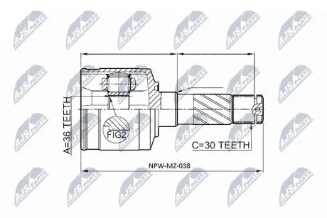 ШАРНІР РІВНИХ КУТОВИХ ШВИДКОСТЕЙ | MAZDA BT50 06-11, FORD RANGER ES 09-, EVEREST EU 06-09 /ПРАВ/ NTY NPWMZ038