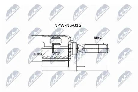 ШАРНІР РІВНИХ КУТОВИХ ШВИДКОСТЕЙ | NISSAN QASHQAI 2.0I 16V ATM 4WD 06-, X-TRAIL T31/T31R 07-, RENAULT KOLEOS 08- /ЛІВ/ NTY NPWNS016