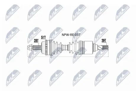 Полуось передняя левая NTY NPW-RE-037