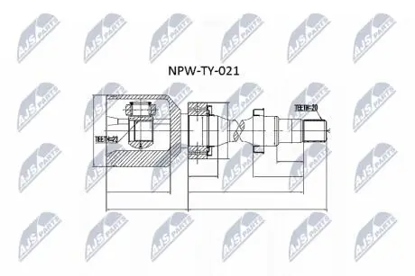 ШАРНІР РІВНИХ КУТОВИХ ШВИДКОСТЕЙ | TOYOTA AVENSIS AT220/ZZT220/AT221/ST220 1.6,2.0 97-03 /ПРАВ/ NTY NPWTY021