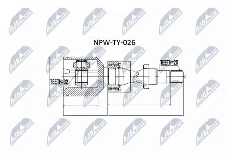 ШАРНІР РІВНИХ КУТОВИХ ШВИДКОСТЕЙ | TOYOTA AVENSIS CT220 2.0TD 97-06.2000, AZT220 2.0 00-03 /ПРАВ/ NTY NPWTY026