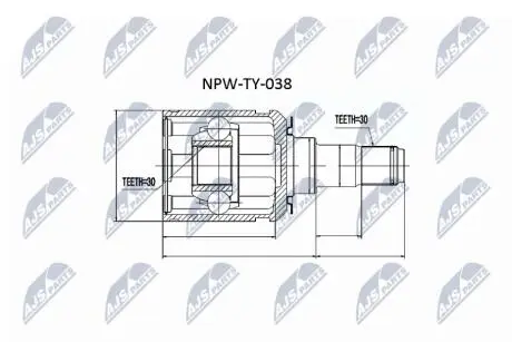 ШАРНІР РІВНИХ КУТОВИХ ШВИДКОСТЕЙ | TOYOTA LANDCRUISER UZJ100 4.7 98-05, HDJ100 4.2TD 00-07, UZJ100 4.7 98-05, LEXUS LX470 98-05 Л/П NTY NPWTY038
