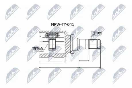 ШАРНІР РІВНИХ КУТОВИХ ШВИДКОСТЕЙ | TOYOTA YARIS 1.4D-4D MTM 05-11, COROLLA ZRE181/182 1.6 ATM/MTM,1.8 ATM 13-, AURIS HYBRID ZRE185 1.8 12- /ЛІВ/ NTY NPWTY041