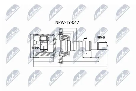 ШАРНІР РІВНИХ КУТОВИХ ШВИДКОСТЕЙ | TOYOTA AVENSIS ZZT221 1.8 00-12.2002 /ПРАВ/ NTY NPWTY047