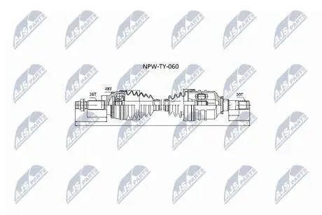 ПІВВІСЬ | TOYOTA AVENSIS T25 1.8 03-08, COROLLA VERSO 1.8 04-09, CELICA 1.8 99-05 /ЛІВ/ NTY NPWTY060