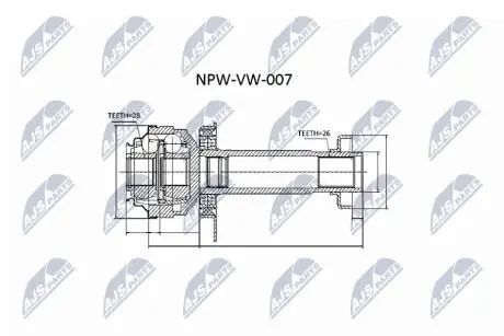 ШАРНІР РІВНИХ КУТОВИХ ШВИДКОСТЕЙ | VW T5 1.9TDI 03- /ПРАВ/ NTY NPWVW007