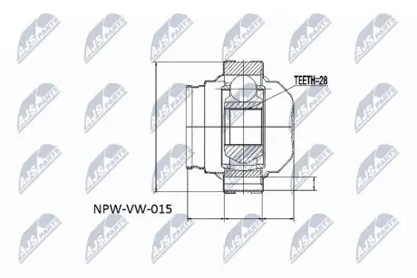 ШАРНІР РІВНИХ КУТОВИХ ШВИДКОСТЕЙ | VW T5 1.9TDI /ЛІВ/ NTY NPWVW015