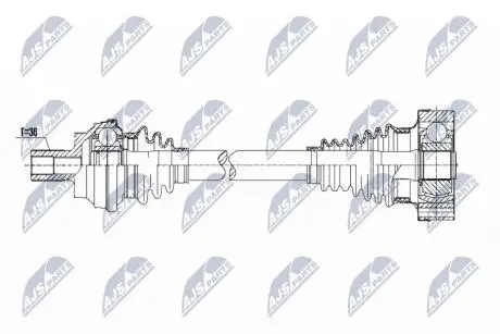 ПІВВІСЬ | VW 4MOTION TIGUAN 07-18, GOLF V,VI, PASSAT 05-15, CC 08-16, SKODA OCTAVIA II 4WD 04-13, SUPERB II 4WD 08-15, AUDI QUATTRO A1, A3 03-15, Q3, TT 06-15, SEAT 4WD ALTEA, ALTEA XL /ЗАД, NTY NPWVW087