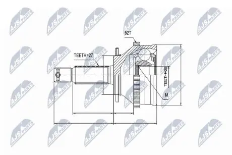 ШАРНІР РІВНИХ КУТОВИХ ШВИДКОСТЕЙ | HYUNDAI SANTA FE 00-, SONATA EF 99-05 /+ABS=52T/ NTY NPZHY501