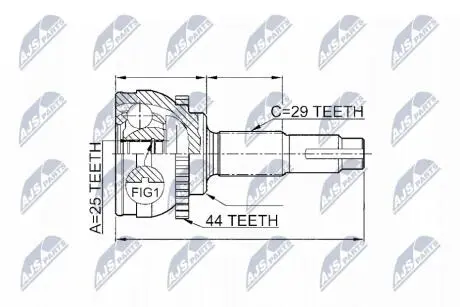 ШАРНІР РІВНИХ КУТОВИХ ШВИДКОСТЕЙ | NISSAN X-TRAIL T30 01-06, MAXIMA A33 00- /+ABS=44T/ NTY NPZNS077