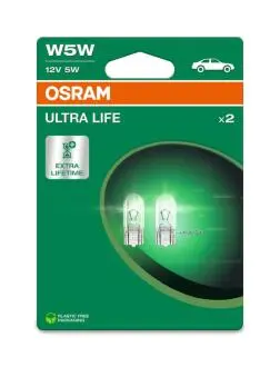 Лампа розжарювання W5W 12V 5W W2,1x9,5d Ultra Life (компл.) есо-упаковка OSRAM 2825ULT-2BL