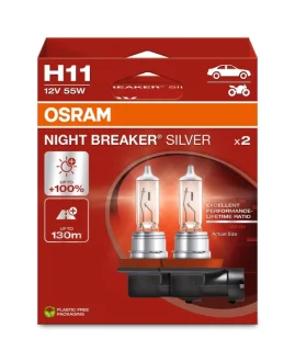 Лампа H11 55W 12V PGJ19-2 NIGHT BREAKER SILVER +100% OSRAM 64211NBS-2HB