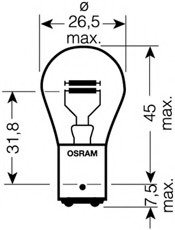 Лампа накала, сигнал торможения/задний габ. огонь. Лампа накаливания, фонарь сигнала торможения. Лампа накаливания, задняя противотуманная фара. Лампа накаливания, задний гарабитный огонь. Лампа накала, сигнала торможения/задний габ. OSRAM 7538LDR (фото 1)