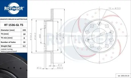 Диск тормозной ROTINGER RT1536GLT5