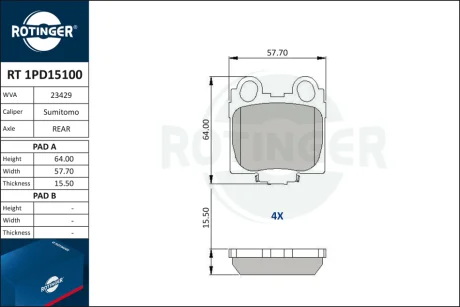Колодки тормозные дисковые комплект ROTINGER RT1PD15100