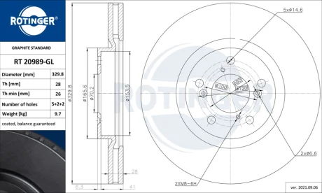 Диск тормозной с графитовым покрытием ROTINGER RT20989-GL