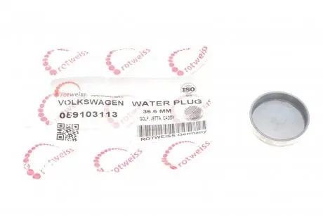 Заглушка блока цилиндров VW (d=36.6mm) (внутри OE VAG) ROTWEISS 059103113
