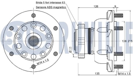 Подшипник ступицы (передней) Ford Transit V363 2.0/2.2 TDCi 08/13-, RWD (спарка)) RUVILLE 221896