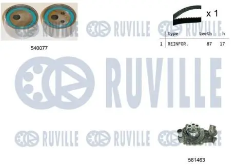 Комплект ГРМ + помпа Renault Kangoo 11.2/BiFuel 97- (D7F), 43/44kw RUVILLE 5500101