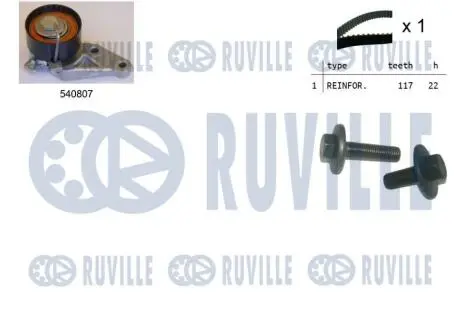 K025433XS/K055433XS К-кт ГРМ (пасок+натяжник) Ford Fiesta 01- /Focus 04-/Mondeo 07-, Volvo S40/V50 05- RUVILLE 550047