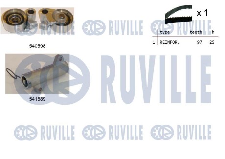 Комплект ГРМ Toyota Land Cruiser Prado/Hilux 2.5D/3.0D 01- (25x97z) (+ натяжник) RUVILLE 550271