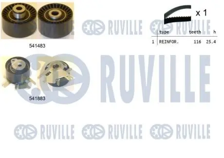 Комплект ГРМ Fiat Scudo/Citroen Jumpy 2.0HDI 07- (116x25) RUVILLE 550296