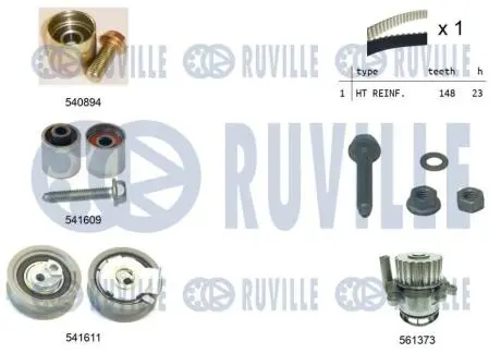 Комплект ГРМ + помпа Audi A3/Skoda Octavia/VW Golf 2.0FSI 04-10 (148x23) RUVILLE 5503191
