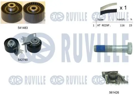 Комплект ГРМ + помпа Citroen Jumper/Jumpy/Peugeot Boxer/Expert 2.0 BlueHDi 15- RUVILLE 5504271 (фото 1)