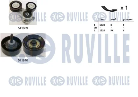 FORD К-кт ГРМ (натяжний пристрій+ролик+ремінь) C-MAX (DM2) 1.8 TDCi 07-10, FOCUS II 1.8 04-12 RUVILLE 570066