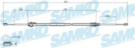 Трос ручного тормоза. P207 bкbny /L,P/ 1796/945 SAMKO C0002B