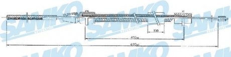 Трос ручного гальма.r. P406 /L/ 695/500 SAMKO C0631B (фото 1)