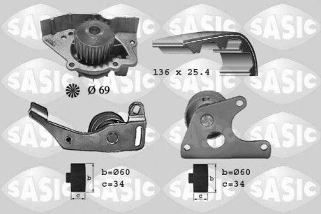 Насос води + комплект зубчастого ременя SASIC 3900022