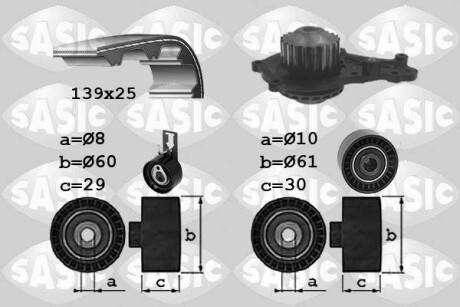 Комплект ГРМ + помпа Citroen C3/Peugeot 207/208/2008 1.4 HDI 06- (29x139z) SASIC 3900042 (фото 1)